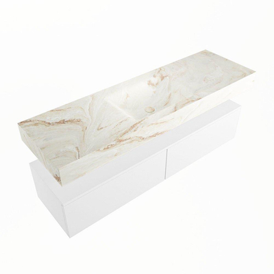 Mondiaz ALAN-DLUX Ensemble de meuble - 150cm - meuble Talc mat - 2 tiroirs - Lavabo Cloud Frappe suspendu - vasque Centre - 1 trou de robinet