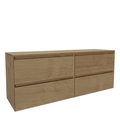 Saniclass Holz Atelier Ensemble de meubles de salle de bains - 160x45x62cm - plan de travail en bois - sans trou de robinet - 4 tiroirs - chêne natural mat (bois)