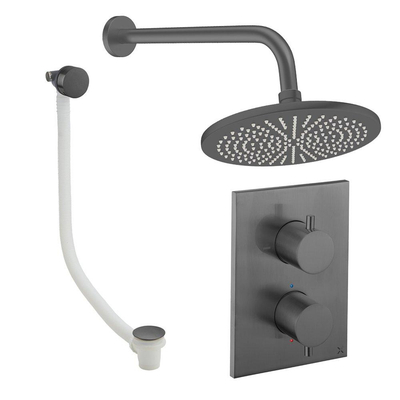 Crosswater MPRO Ensemble de douche de tête encastré - 2 poignées - vidage de baignoire - pomme de douche 30 cm - bras mural - gunmetal