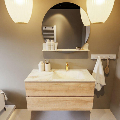 MONDIAZ VICA-DLUX Ensemble meuble de salle de bains - 100cm - meuble bas Washed Oak - 2 tiroirs - vasque encastrée cloud à droite - 1 trou de robinet - version hauteur 60cm - frape