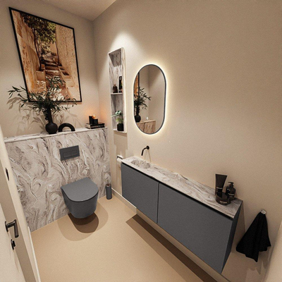 MONDIAZ TURE-DLUX Meuble WC 120 cm Dark Grey. Lavabo EDEN Glace position gauche. Sans trou de robinet.