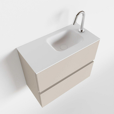 MONDIAZ ADA Toiletmeubel - 60x30x50cm - 1 kraangat - 2 lades - linen mat - wasbak rechts - Solid surface - Wit
