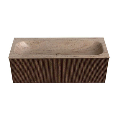 MONDIAZ KURVE-DLUX Meuble de salle de bains 120 cm couleur Walnut avec 1 tiroir et 0 porte. Lavabo BIG LARGE Centre sans trou de robinet Saba.