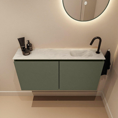 MONDIAZ TURE-DLUX Meuble WC 100cm Army. Lavabo EDEN Opalo position droite. Avec 1 trou de robinet.