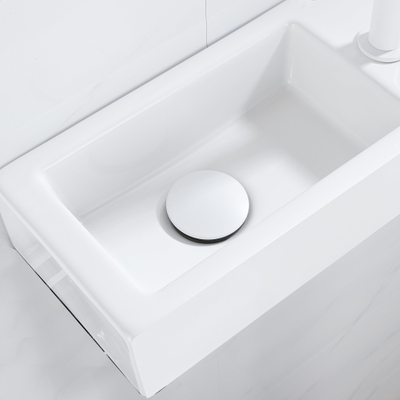 QeramiQ Fuente pack lave-mains – 37,5 x 18,5 x 9 cm – céramique blanc mat – perçage à droite – robinet blanc mat