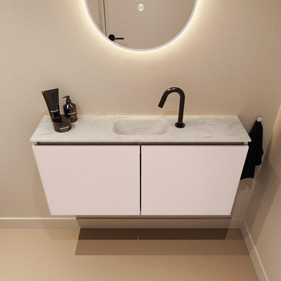 MONDIAZ TURE-DLUX Meuble toilette - 100cm - Rosee - EDEN - vasque Opalo - position centrale - 1 trou de robinet