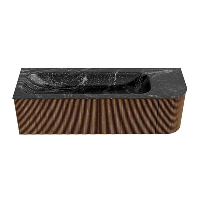 MONDIAZ KURVE-DLUX 145cm Meuble salle de bain avec module 25 D - couleur Walnut - 1 tiroir - 1 porte - vasque BIG LARGE gauche - 2 trous de robinet - couleur Lava