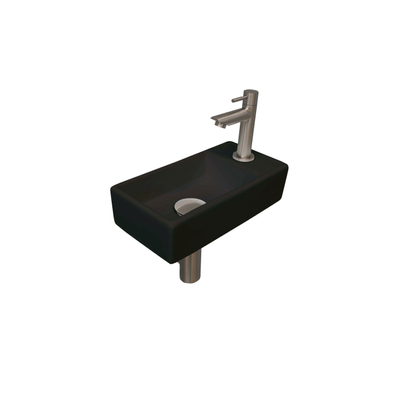Ink Versus pack lave-mains – 36 x 18 x 9 cm – porcelaine noir mat – perçage à droite – robinet nickel brossé