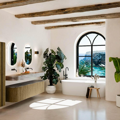 MONDIAZ THOR-DLUX 180cm meuble de salle de bains arrondi gauche + droite couleur Dusk avec 2 tiroirs et 2 portes. Vasque suspendue CLOUD Double sans trou de robinet couleur Oza.