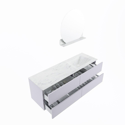 Mondiaz VICA-DLUX Ensemble de meuble de salle de bain - 150cm - meuble sous-vasque cale - 4 tiroirs - lavabo encastré cloud droite - 1 trou de robinet - version haute de 60cm - opalo