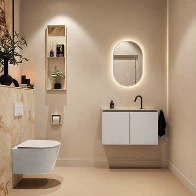 MONDIAZ TURE-DLUX Meuble de WC 80 cm Linen. EDEN lavabo Frappe position milieu. Avec 1 trou de robinet.