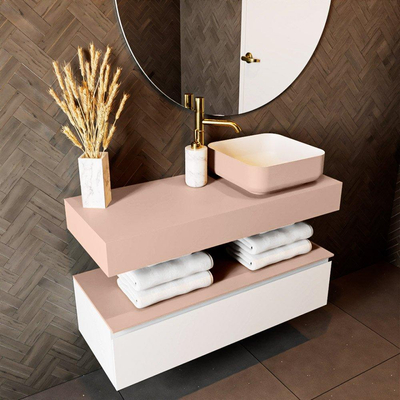 Mondiaz TOP 30 Vrijhangend Topblad - 100x30x12cm - geschikt voor waskom - Solid surface - Rosee