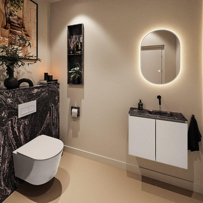 MONDIAZ TURE-DLUX Meuble toilette - 60cm - Linen - EDEN - vasque Lava - position droite - sans trou de robinet