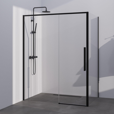 BRAUER Season douchecabine - 160x90x200cm - schuifdeur - helder glas - omkeerbaar - glascoating - Mat Zwart