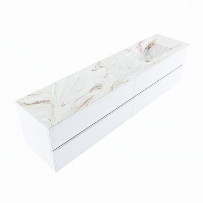 MONDIAZ VICA-DLUX Ensemble meuble de salle de bains - 200cm - meuble bas talc - 4 tiroirs - lavabo encastré cloud à droite - sans trous de robinet - version haute 60cm - frape