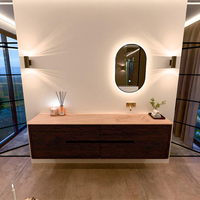 Mondiaz CIRO-DLUX Meuble de salle de bains - 190x45x50cm - Plan vasque Solid Surface Saba - 1 vasque à droite - sans perçage pour robinet - 4 tiroirs - Noyer