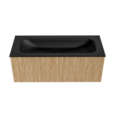 MONDIAZ KURVE Meuble de salle de bains 110cm couleur Oak avec 1 tiroir. Lavabo BIG MEDIUM central 1 trou de robinet Urban.