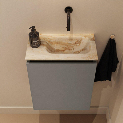 MONDIAZ TURE-DLUX Meuble toilette - 40cm - Smoke - EDEN - vasque Frappe - position droite - sans trou de robinet