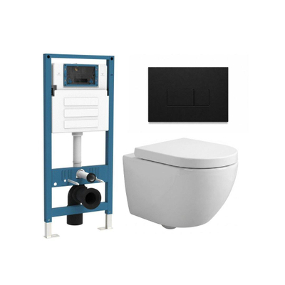 QeramiQ Dely Swirl Compact Ensemble WC - réservoir encastré QeramiQ flush - abattant 25 mm - plaque de commande métallique noir mat - boutons rectangulaires - blanc brillant