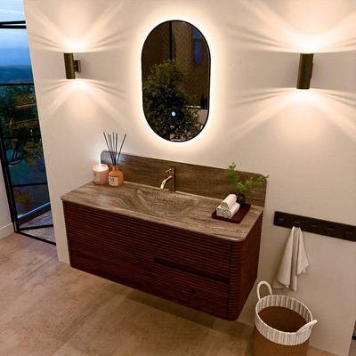Mondiaz CIRO-DLUX Meuble de salle de bains - 120x45x50cm - Plan-vasque Solid surface Oza - 1 lavabo au milieu - 1 trou de robinet - 2 tiroirs - Ruby