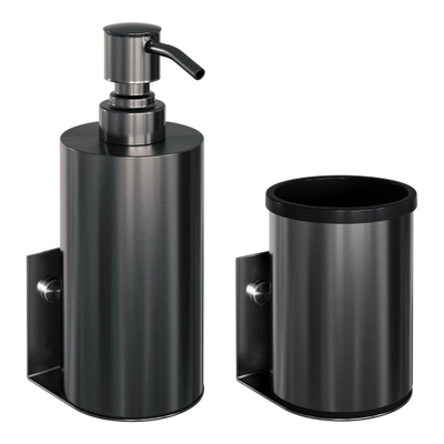 BRAUER Accessoireset - zeepdispenser - beker - met wand ophanging - magnetisch opzetvlak - geborsteld gunmetal
