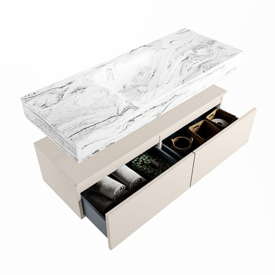 Mondiaz ALAN-DLUX Ensemble de meuble - 120cm - meuble Linen mat - 2 tiroirs - Lavabo Cloud Glace suspendu - vasque Centre - 0 trous de robinet