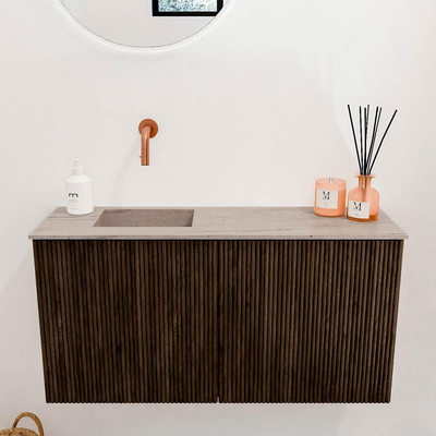 Mondiaz JOYA-DLUX 80cm toiletmeubel - kleur Walnut - Wastafel FAYE positie Links Zonder kraangat kleur Saba.