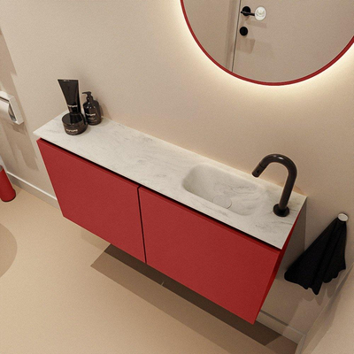 MONDIAZ TURE-DLUX Meuble toilette - 100cm - Fire - EDEN - vasque Opalo - position droite - 1 trou de robinet