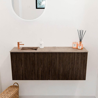 Mondiaz JOYA-DLUX 100cm toiletmeubel - kleur Walnut - Wastafel FAYE positie Links 1 kraangat kleur Arena.