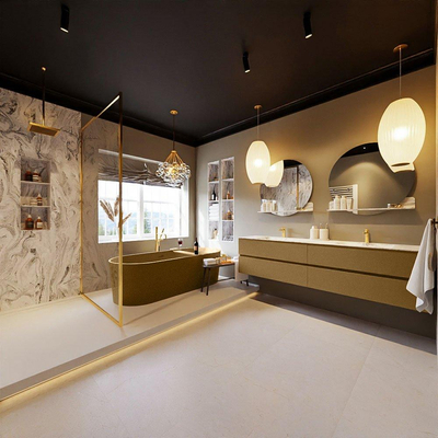 MONDIAZ VICA-DLUX Ensemble meuble de salle de bains - 200cm - meuble bas oro - 4 tiroirs - lavabo encastré cloud double - 2 trous de robinet - version haute 60cm - glace