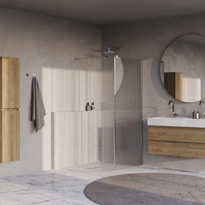 BRAUER Oblivion Inloopdouche - 90x200cm - 30cm zijwand - helder ribbel glas - glascoating - Hoogglans Chroom