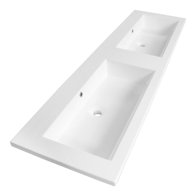 BRAUER Solar Slim lavabo 160x46x2.5cm - 2 lavabos - 0 trous de robinet - marbre minéral - blanc satiné