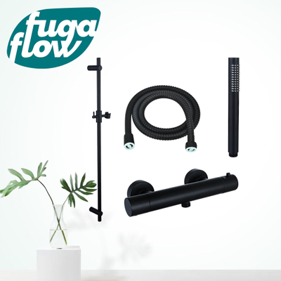 FugaFlow Eccelente Sobrado Ensemble de douche barre curseur avec douchette stick, flexible en métal et robinet de douche Noir mat