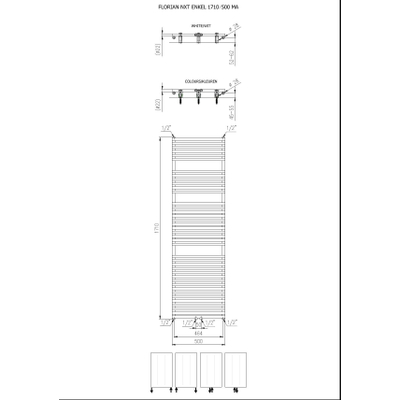 Plieger Florian Nxt Radiateur design simple horizontal 171x50cm 901W connexion au centre blanc