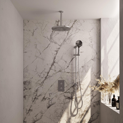 Brauer Chrome Carving Ensemble de douche pluie encastré - douche principale 30 cm - 2 fonctions - glissière - incluant partie encastrable - douchette ronde 3 positions - chrome