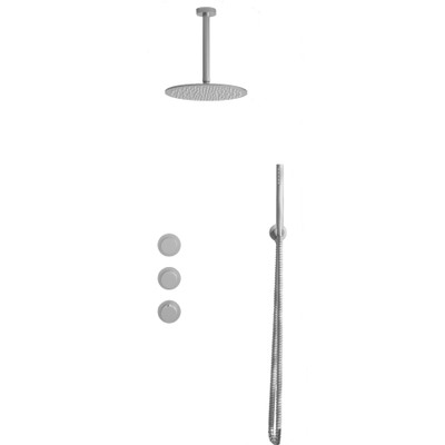 Fortifura Nebbio Ensemble de douche pluie - robinet encastré - élément encastré - coude de raccordement mural - flexible de douche en métal - douchette bâton - bras de plafond 20cm - douche de tête 30cm - inox brossé PVD