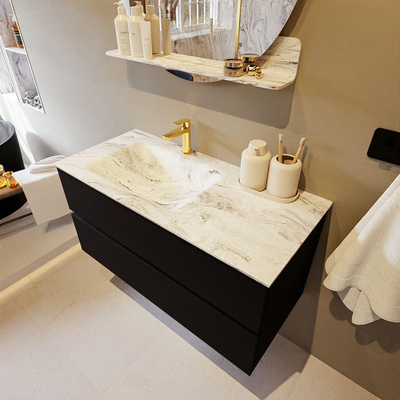 Mondiaz VICA-DLUX Ensemble de meuble de salle de bain - 100cm - meuble sous-vasque urban - 2 tiroirs - lavabo encastré cloud gauche - 1 trou de robinet - version haute de 60cm - glace