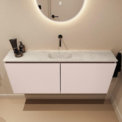 MONDIAZ TURE-DLUX meuble WC 120 cm Rosee. Lavabo EDEN Opalo position milieu. Sans trou de robinet.