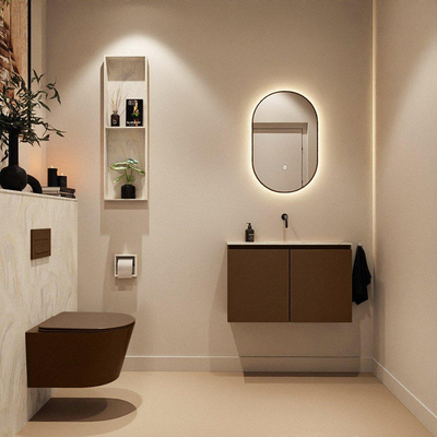 MONDIAZ TURE-DLUX Meuble toilette - 80cm - Rust - EDEN - vasque Ostra - position centrale - sans trou de robinet