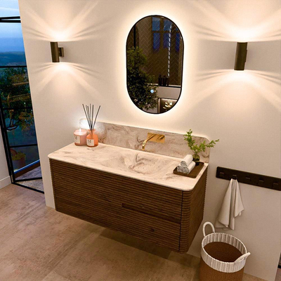 Mondiaz CIRO-DLUX Ensemble de meubles de salle de bains - 120x45x50cm - lavabo en solid surface Frappe - 1 vasque à droite - sans trous de robinet - 2 tiroirs - Dusk