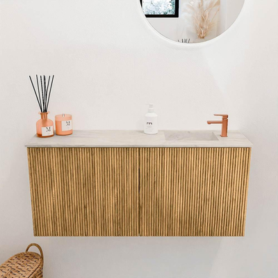 Mondiaz JOYA-DLUX 90cm toiletmeubel - kleur Oak - Wastafel FAYE positie Rechts 1 kraangat kleur Ostra.