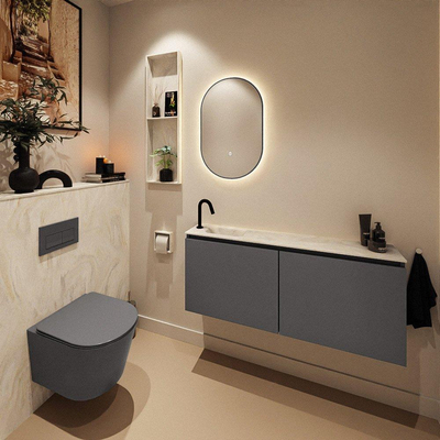 MONDIAZ TURE-DLUX Meuble toilette - 120cm - Dark Grey - EDEN - vasque Ostra - position gauche - 1 trou de robinet