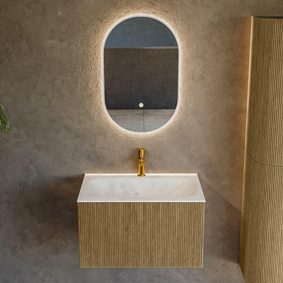 Mondiaz KURVE-DLUX Badkamermeubelset - 70x46x40cm - 1 lade - wastafel solid surface - midden - 1 kraangat - Dusk