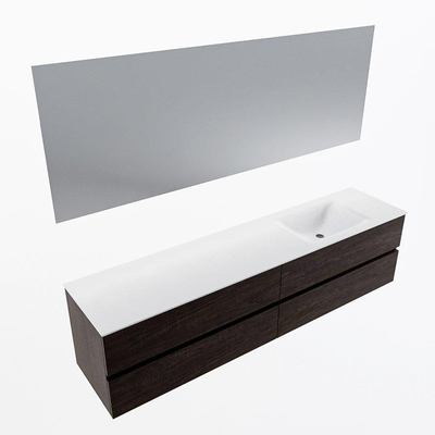 Mondiaz VICA ensemble de meuble de salle de bain - 200cm - meuble sous-vasque marron foncé - 4 tiroirs - lavabo cloud droite - 1 trou de robinet - couleur talc - miroir LED - version XL 60cm de haut