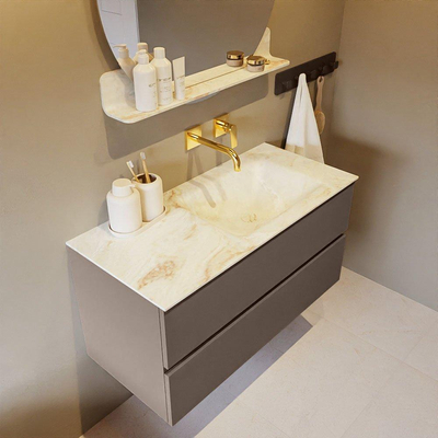 MONDIAZ VICA-DLUX Ensemble meuble de salle de bains - 100cm - meuble bas smoke - 2 tiroirs - lavabo encastré cloud à droite - sans trous de robinetterie - version hauteur 60cm - frape