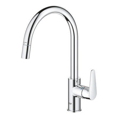 Grohe start curve Robinet de cuisine - monotrou - bec rehaussé rotatif extractible - saillie 21.5cm - poignée fermée - Chrome