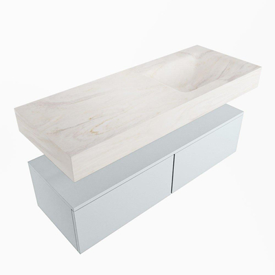 Mondiaz ALAN-DLUX Ensemble de meuble - 120cm - meuble - Clay mat - 2 tiroirs - Lavabo Cloud Ostra suspendu - vasque droite - 0 trous de robinet - Beige