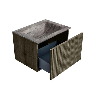 MONDIAZ KURVE-DLUX 60cm badmeubel kleur Shadow met 1 lade en 0 deuren. Wastafel CLOUD Midden 1 kraangat Oza.