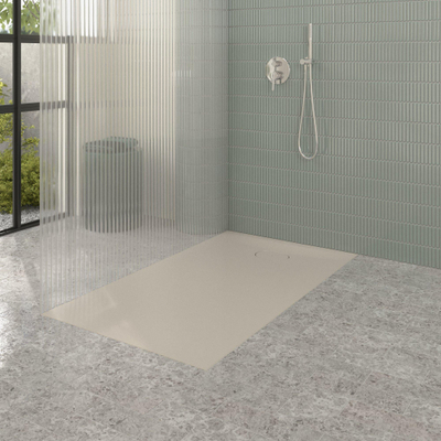 Villeroy & Boch Ecora douchebak - 140x80x3.5cm - afvoer korte zijde - almond (beige)