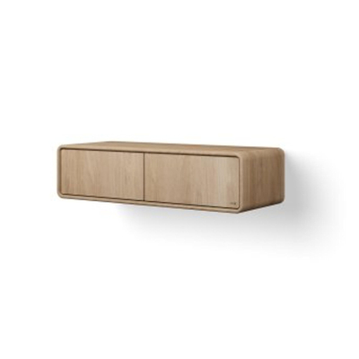 Looox Wooden Rounded – Meuble de salle de bains – 30 × 120 × 46 cm – 2 tiroirs – chêne gris